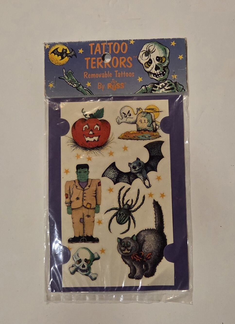 Vintage Russ Berrie Tattoo Terrors Halloween Tattoos Sheet Monster Frankenstein